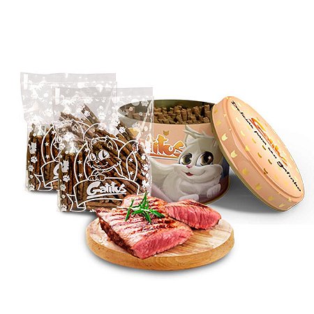 KIT Lata de Bifinho de Carne + 2 Refis de Carne - 100g cada (300g no Total)