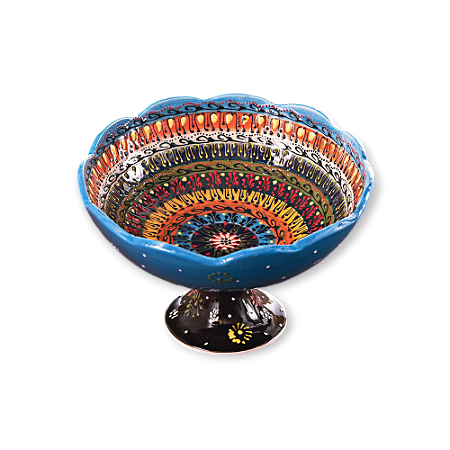FRUTEIRA DE CERÂMICA MULTICOLORIDA 20CM AZUL/PÉ PRETO