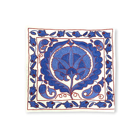 Capa para Almofada Bordada à Mão Suzani - Tulipa Azul