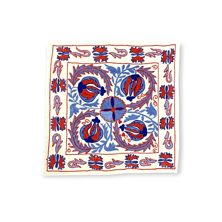 Capa para Almofada Bordada à Mão Suzani - Tulipa e Romã