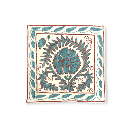 Capa para Almofada Bordada à Mão Suzani - Floral Verde