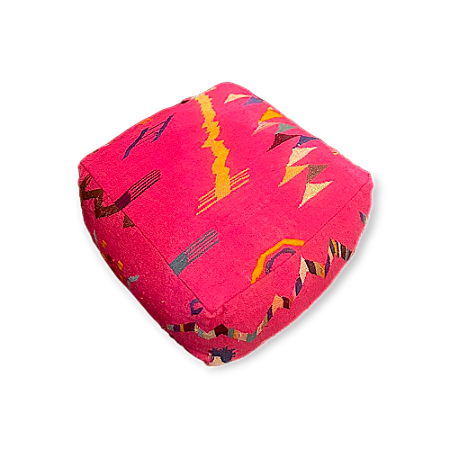 PUFE MARROQUINO EM LÃ KILIM - PINK 55CM