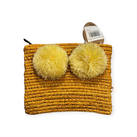 BOLSA MARROQUINA RÁFIA COLOR - AMARELO 2 POMPONS