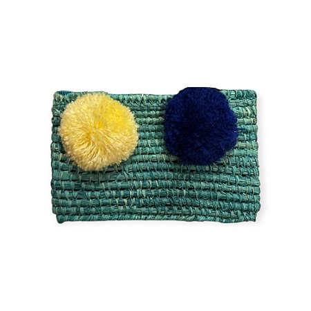 BOLSA MARROQUINA RÁFIA COLOR - AZUL 2 POMPONS