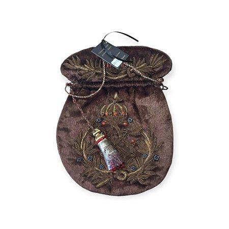BOLSA SACO EM VELUDO MARROM BORDADA