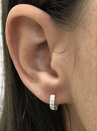 Brinco Feminino Argola Click Prata Pura Cravejado Zircônias
