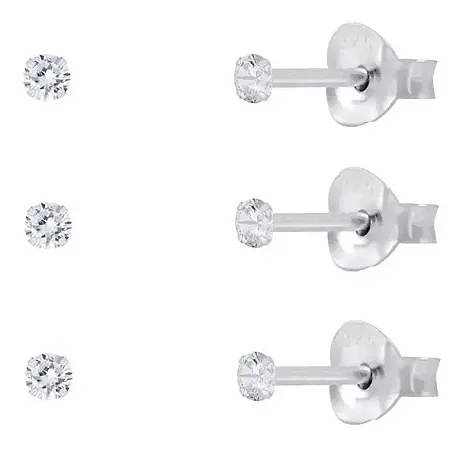 Trio De Brincos Zircônia 2mm Prata 925