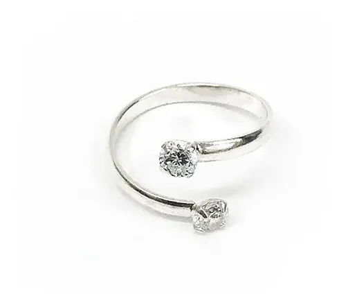 Anel Ajustável Para Falange 2 Zircônias Prata 925