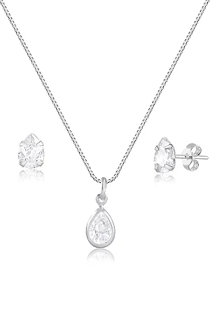 Conjunto Ponto de Luz Zircônia Gota Prata 925