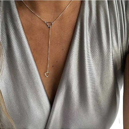 Corrente Feminina Gravatinha Coração Vazado Prata 925