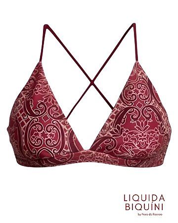 Biquíni Transpassado Cruzado Estampa Renda Vinho