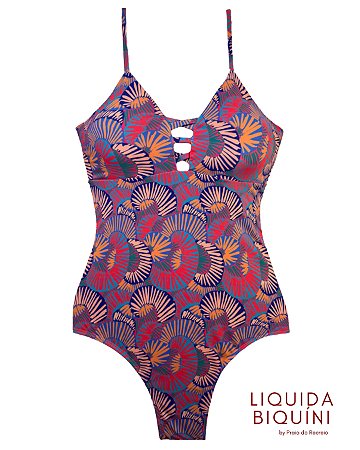 Maiô Tiras Cruzadas Estampado Lilás