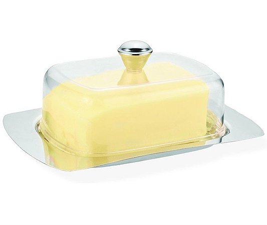 Porta Manteiga Inox com Prato Acrilico Transparente