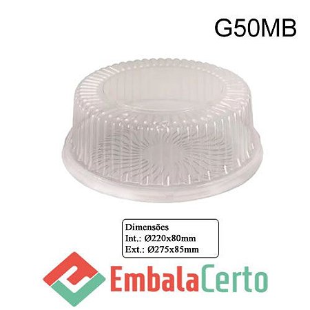 EMBALAGEM P/ BOLO 22CM C/ TAMPA BAIXA E BASE BRANCA G50MB