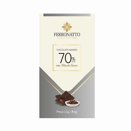 Chocolate Ferronatto 70% Cacau com Nibs de Cacau 80g