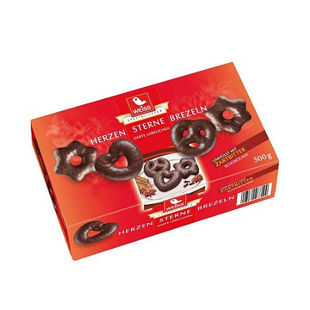 Biscoito Weiss Corações e Brezels de Chocolate Amargo 500g
