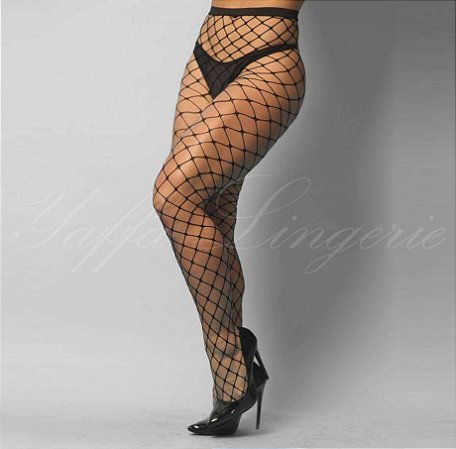 Meia calça arrastão trama média 7/8 - Preta - YAFFA Lingerie (Y2010P)