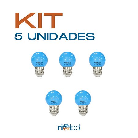 Kit 5 - Lâmpada Bolinha Led Decorativa 1W Azul Camarim Decorativa