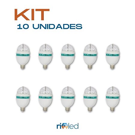 KIT 10 - Lampada LED Giratória para Festa 3w RGB Bivolt