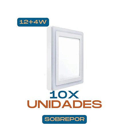 KIT 10 - Luminária Plafon Led Neon Sobrepor Quadrado Azul 12+4W