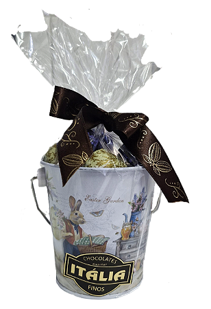 Cesto de Lata Coelho c/ 12 Bombons Truffados