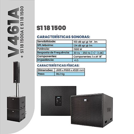 Line Array Vertical Taigar System  V461 A de 1000 W RMS - 135 dB