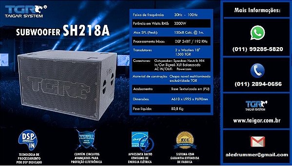 Subwoofer Ativo Taigar System SH218  3000 RMS