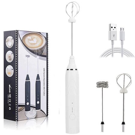 Misturador de Bebidas Mini Batedor Mixer Espumador de Leite Portátil USB Recarregável Branco