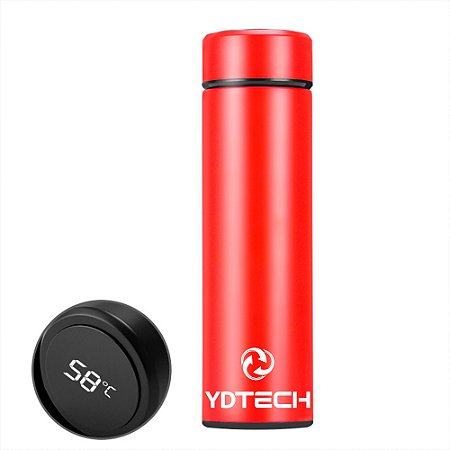 Garrafa Térmica Inox 480ml Vermelho Com Termômetro Display Led
