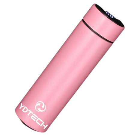 Garrafa Térmica Inox 480ml Com Termômetro Display Led Rosa