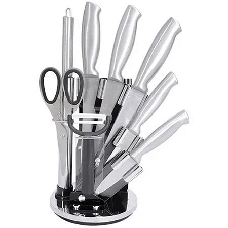 Jogo de Facas Prata Profissional 9 Peças Aço Inoxidável