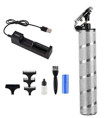 Máquina de Cortar Cabelo sem Fio Profissional Barbeiro Prata