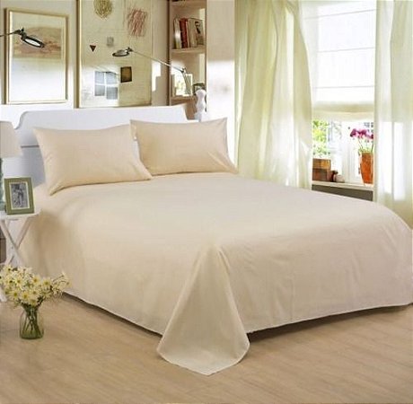 Jogo De Lençol Cama Queen 4 Pçs Cor Creme Algodão 180 Fios