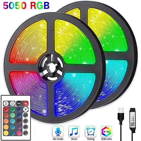 Fita Led USB Colorida Rgb 2m Controle Remoto Tv Pc e Monitor