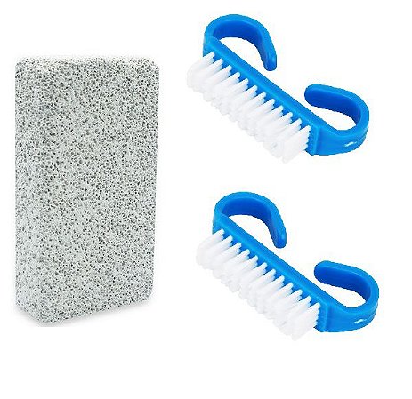 Conjunto 2 Escovas com Pedra Pomes Para Lixar Pés Cor Azul