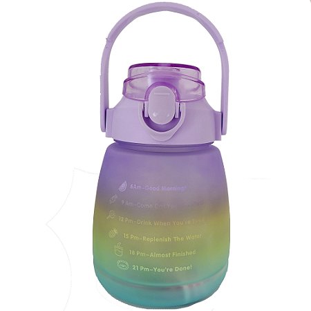 Garrafa de Água Squeeze Colorida 1,5 ML Com Adesivos Alça e Canudo Roxo