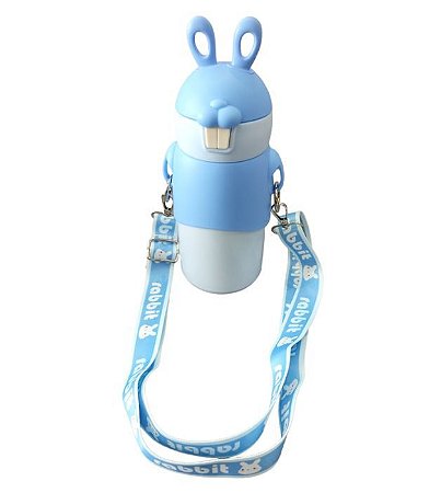 Garrafa Térmica Infantil Inox Canudo e Adesivo 3D 400ml Azul