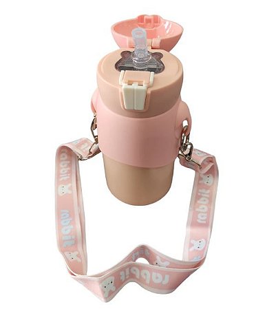 Garrafa Térmica Infantil Inox Canudo e Adesivo 3D 400ml Rosa