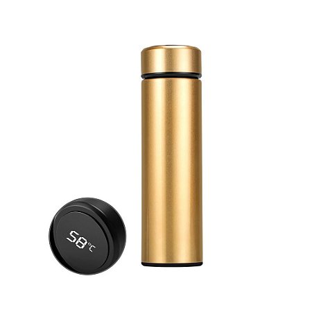 Garrafa Térmica 500ml Com Termômetro Lisa  Sem Logo Dourada - 82864