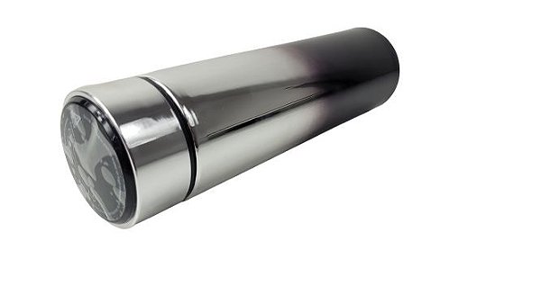 Garrafa Térmica Com Termômetro 500ml Degrade Prata Preta Inox Led Metálica