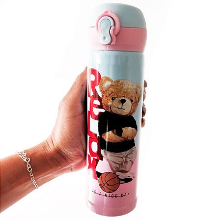 Garrafa Térmica Urso Infantil 450ml Azul e Rosa - 82987