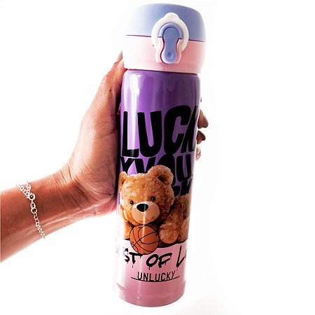Garrafa Térmica Urso Infantil 450ml Roxo e Rosa - 82987