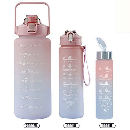 Kit 3 Garrafa Agua Squeeze Galão Com Adesivos Agua Rosa Azul - 82209