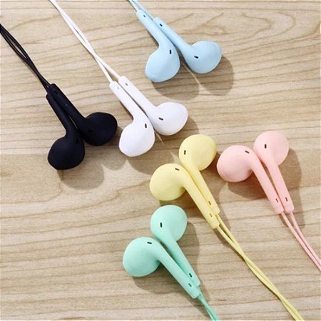 Fone de Ouvido Macaron com Fio e Microfone Azul