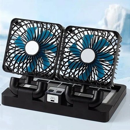 Ventilador Portátil de Mesa Duplo Solar Preto Usb - 84129