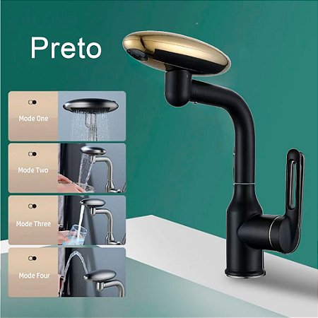 Torneira Banheiro Monocomando 360 Rotativo 4 Jatos Preto