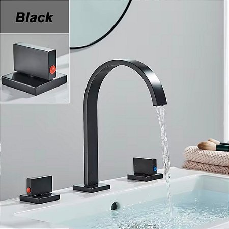 Torneira Curva Para Bancada Alças Duplas Preta - 81568