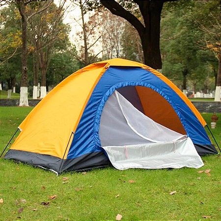 Barraca 3 A 4 Pessoas P/ Camping Parque Acampamento Azul e Amarelo - 83185