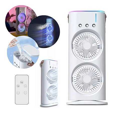 Mini Ventilador Duplo C/ Umidificador e LED - 82249