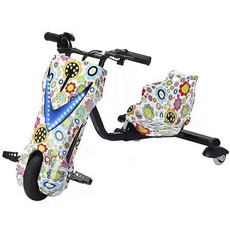 Triciclo Hoverboard Elétrico 8 polegadas Drift 250w 11kmh BRANCO COM FLORES - 81926